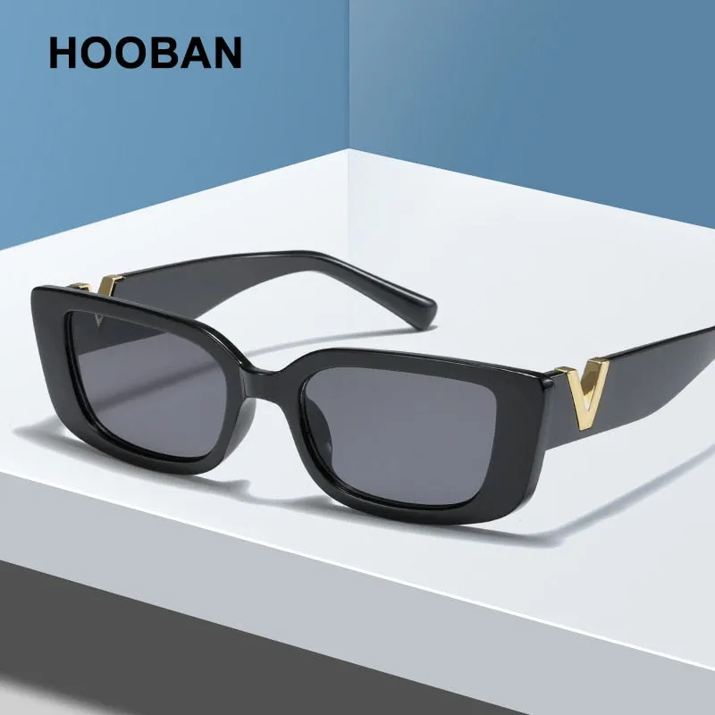 HOOBAN 2022 Fashion Cat Eye Sunglasses Luxury V Sun Glasses For Ladies Classic Rectangle Driving Eyewear UV400