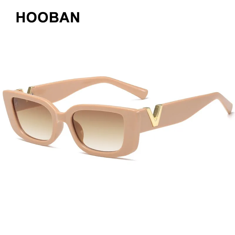 HOOBAN 2022 Fashion Cat Eye Sunglasses Luxury V Sun Glasses For Ladies Classic Rectangle Driving Eyewear UV400