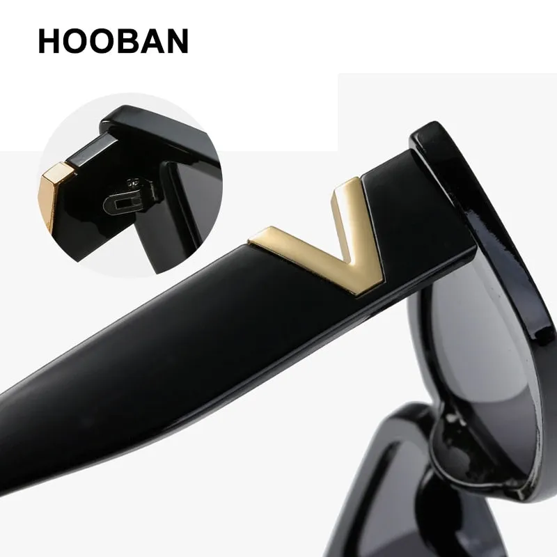HOOBAN 2022 Fashion Cat Eye Sunglasses Luxury V Sun Glasses For Ladies Classic Rectangle Driving Eyewear UV400