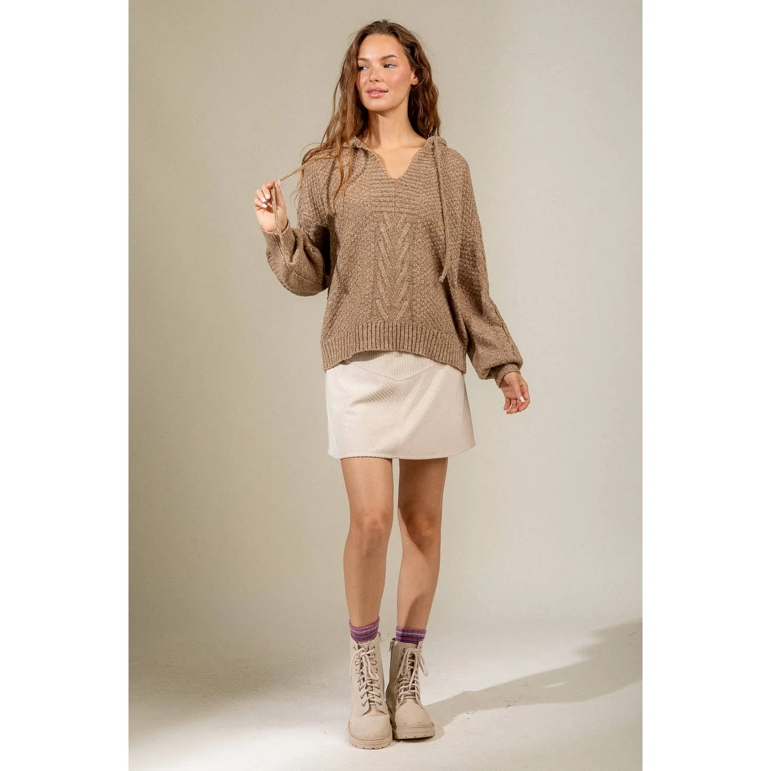 Hooded Cable Knit Sweater Hoodie