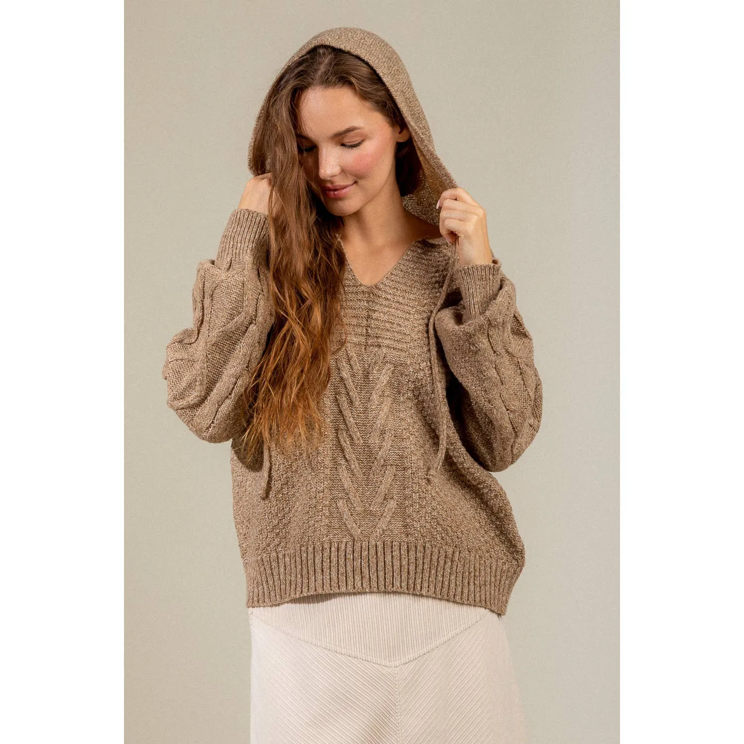 Hooded Cable Knit Sweater Hoodie