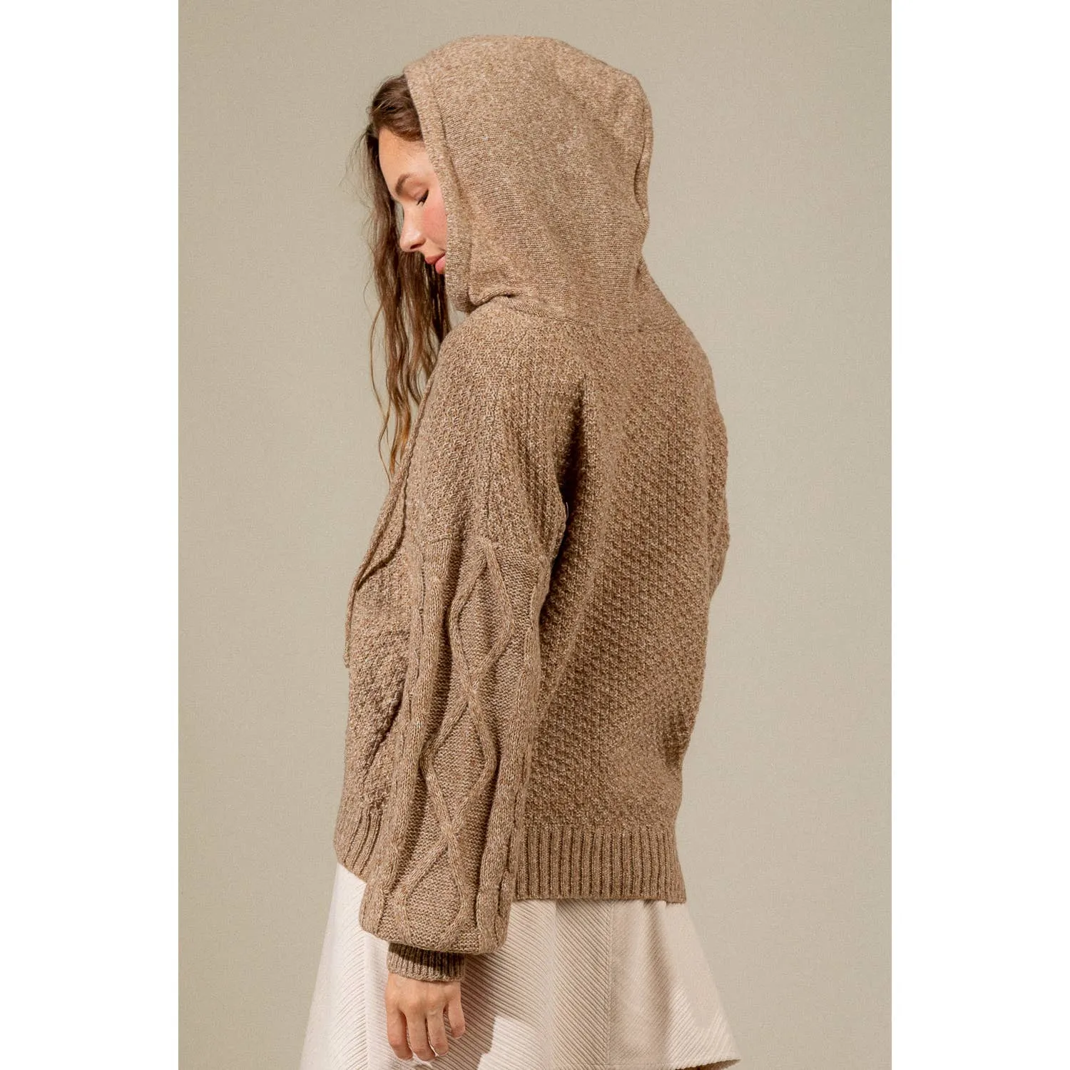 Hooded Cable Knit Sweater Hoodie