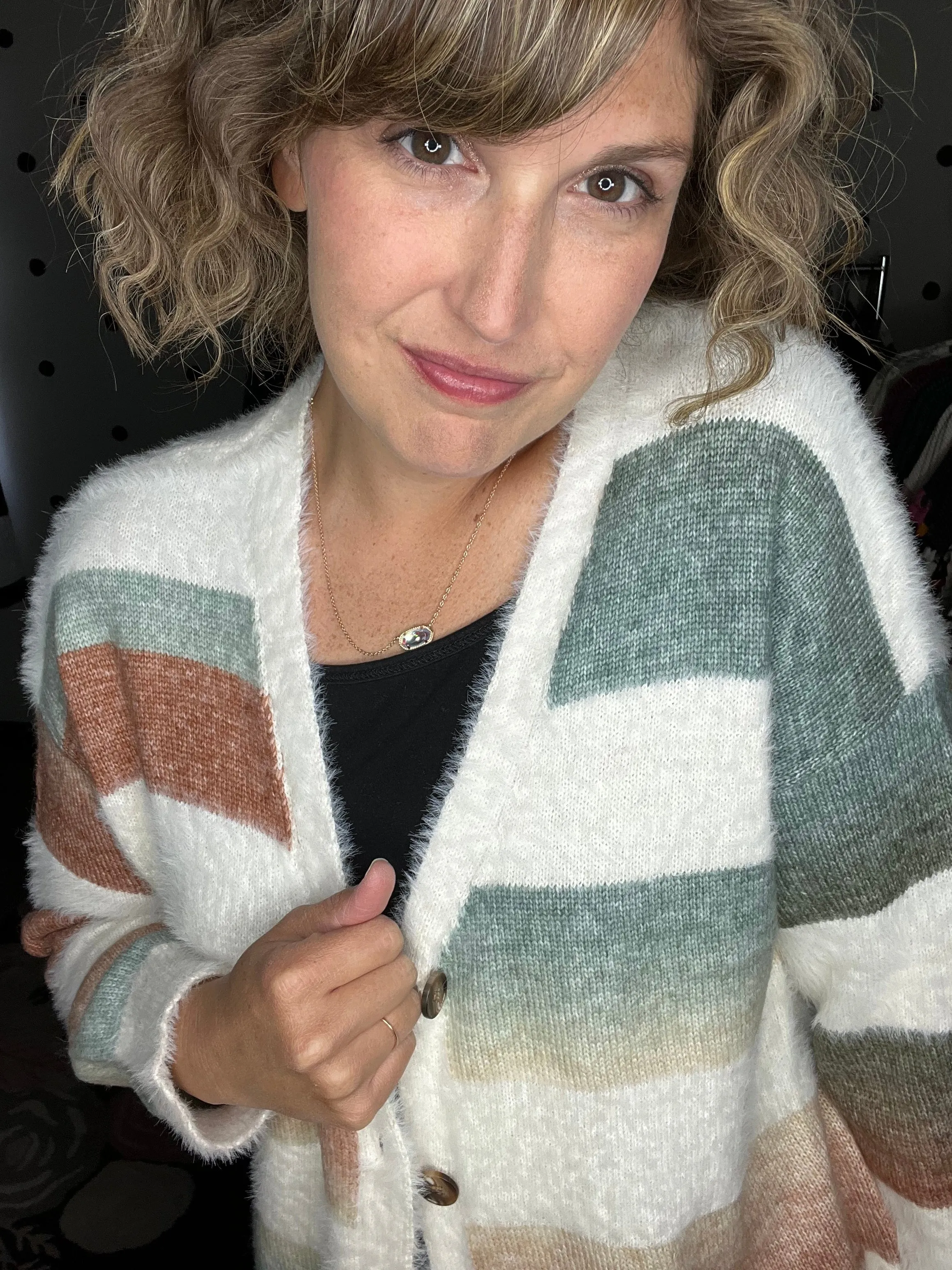 Ivory Striped Fuzzy Cardigan