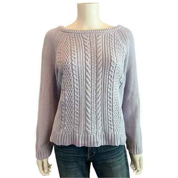 J. Crew Black Label Lilac Cable Knit Crewneck Sweater Size L