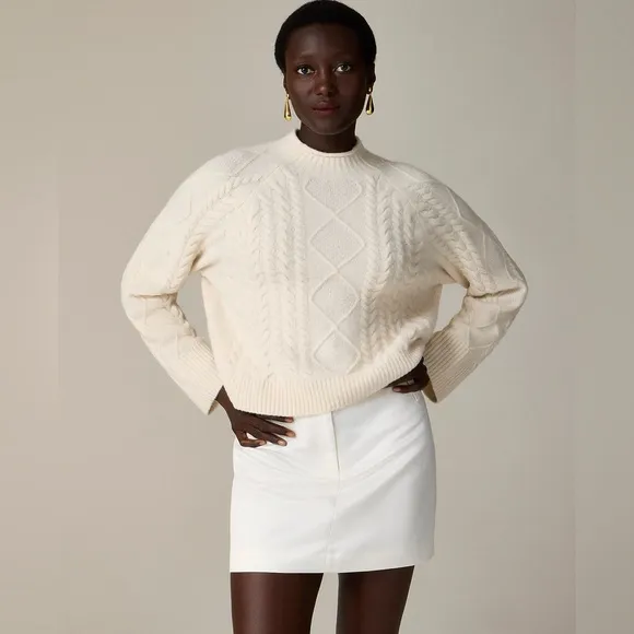 J Crew Cable-knit Rollneck sweater in Supersoft yarn heather ivory Size XXS NWT