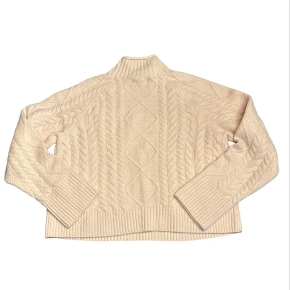 J Crew Cable-knit Rollneck sweater in Supersoft yarn heather ivory Size XXS NWT