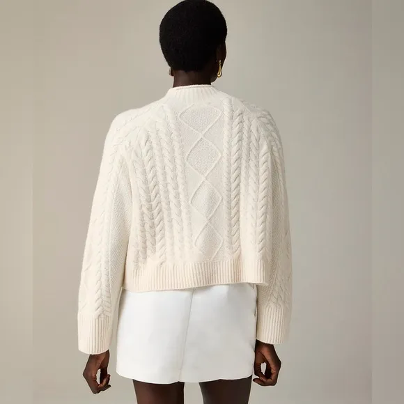 J Crew Cable-knit Rollneck sweater in Supersoft yarn heather ivory Size XXS NWT