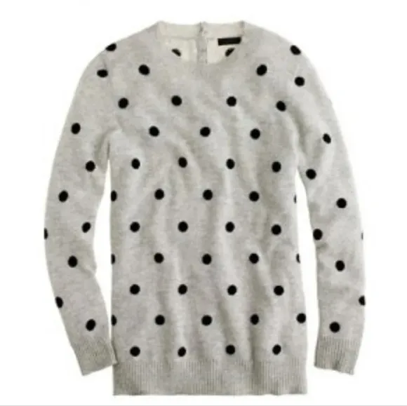 J. Crew cashmere polka dot button at neck sweater SZ S