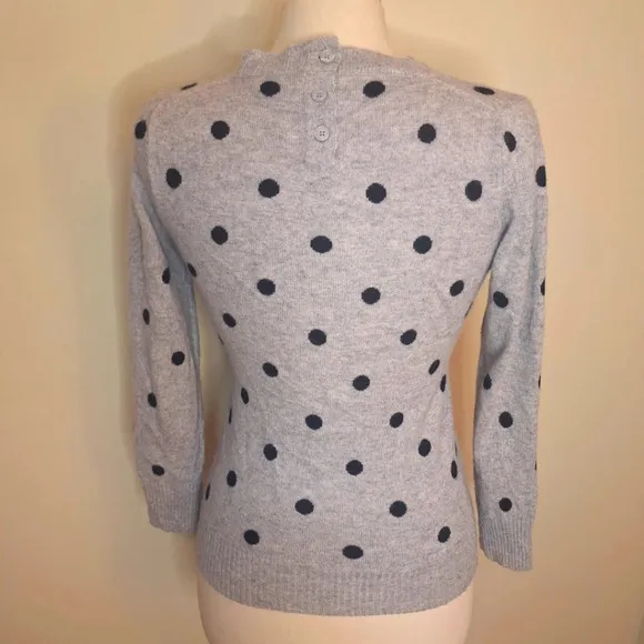J. Crew cashmere polka dot button at neck sweater SZ S