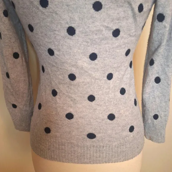 J. Crew cashmere polka dot button at neck sweater SZ S