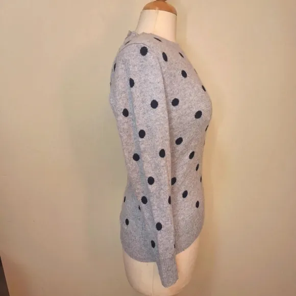 J. Crew cashmere polka dot button at neck sweater SZ S