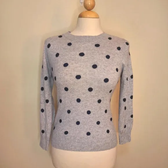 J. Crew cashmere polka dot button at neck sweater SZ S