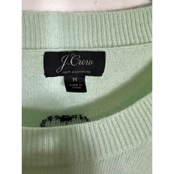 J. Crew Everyday Cashmere Crewneck Sweater Intarsia-Knit Hearts Seaside Aqua- M
