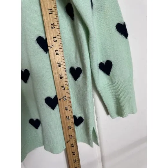 J. Crew Everyday Cashmere Crewneck Sweater Intarsia-Knit Hearts Seaside Aqua- M