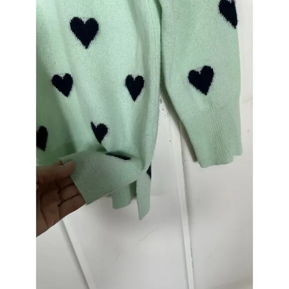 J. Crew Everyday Cashmere Crewneck Sweater Intarsia-Knit Hearts Seaside Aqua- M