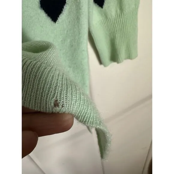 J. Crew Everyday Cashmere Crewneck Sweater Intarsia-Knit Hearts Seaside Aqua- M