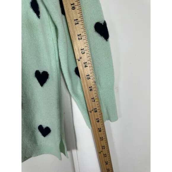 J. Crew Everyday Cashmere Crewneck Sweater Intarsia-Knit Hearts Seaside Aqua- M