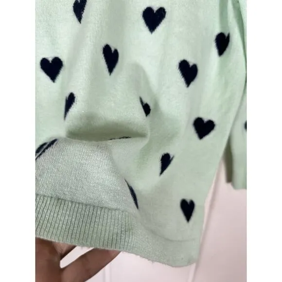 J. Crew Everyday Cashmere Crewneck Sweater Intarsia-Knit Hearts Seaside Aqua- M