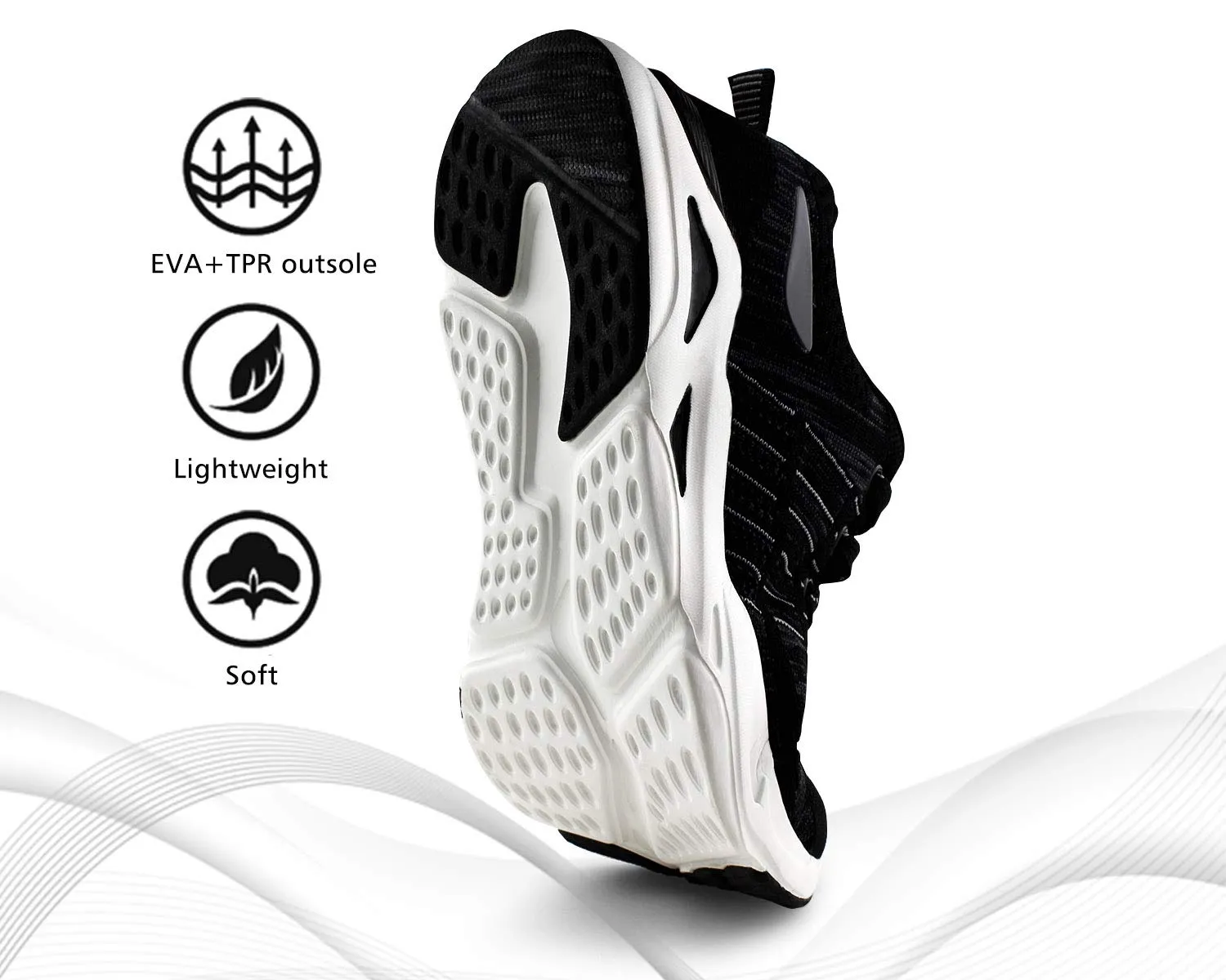JABASIC Women Breathable Knit Running Sneakers Casual Tennis Shoes Lightweight Sport Shoes (6,Black)