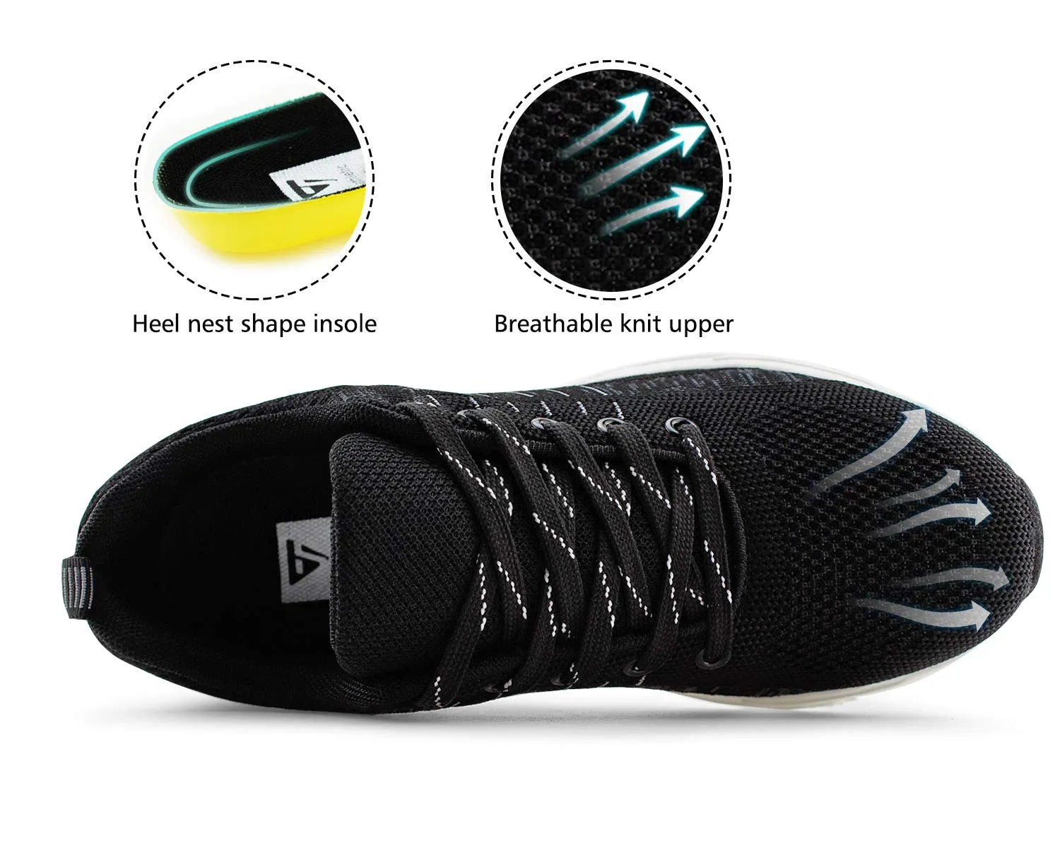 JABASIC Women Breathable Knit Running Sneakers Casual Tennis Shoes Lightweight Sport Shoes (6,Black)