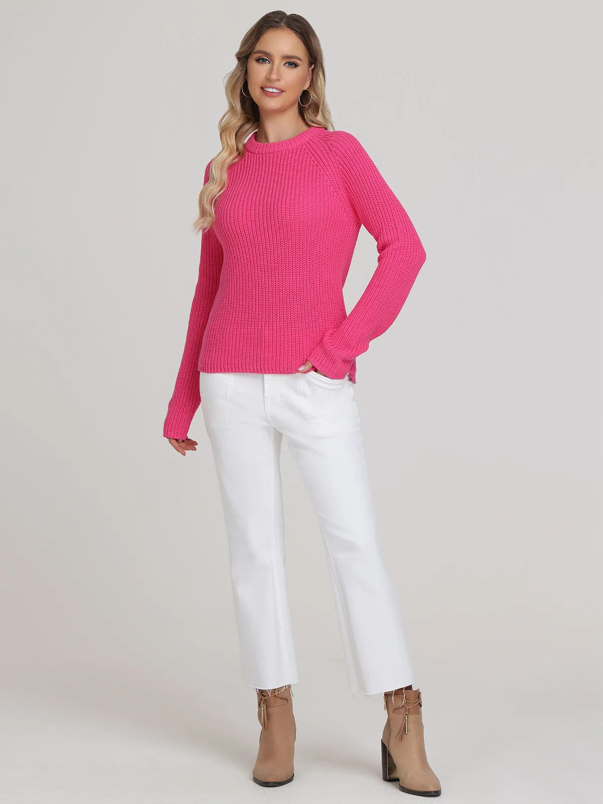 Jane: Crewneck Shaker Stitch Cotton Sweater