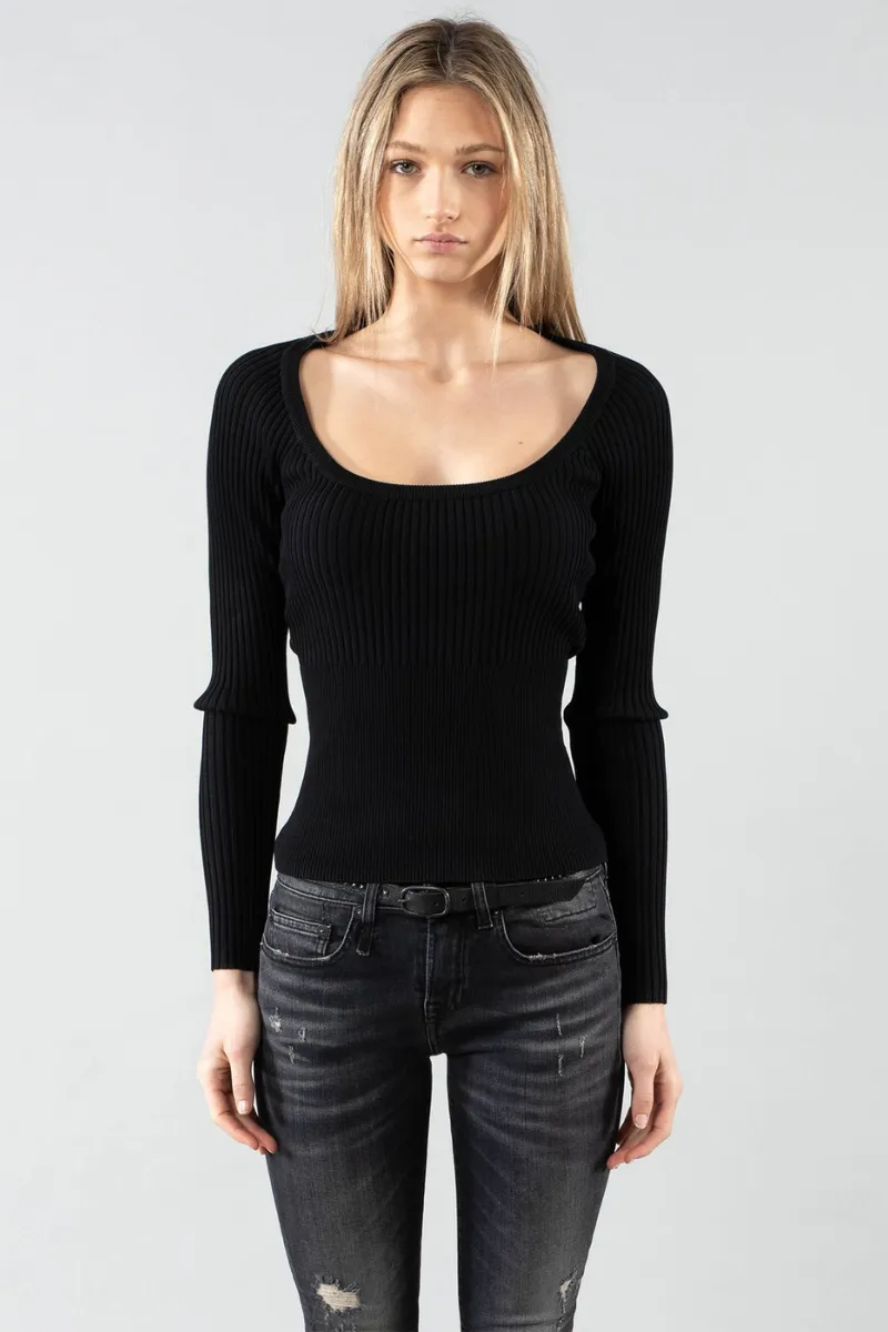 Jayline Rib Scoop Neck Pullover Black