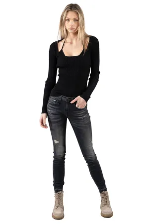Jayline Rib Scoop Neck Pullover Black