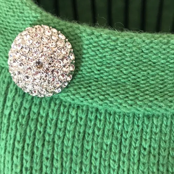 J.Crew Collection Green CashmereBlend Double Breasted Sweater Rhinestone Buttons
