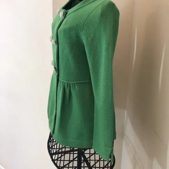 J.Crew Collection Green CashmereBlend Double Breasted Sweater Rhinestone Buttons