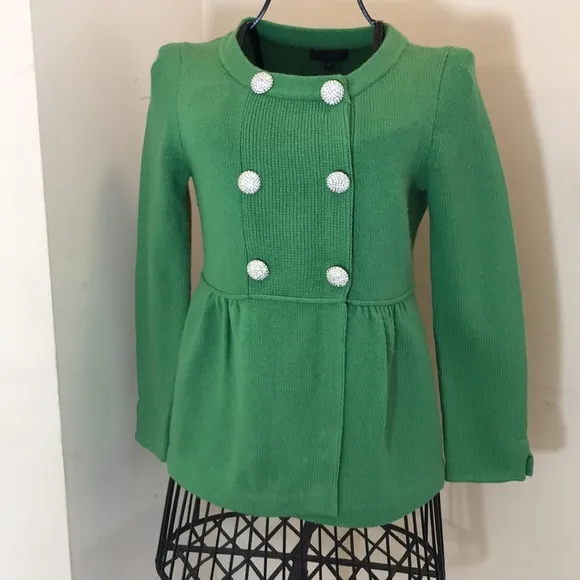 J.Crew Collection Green CashmereBlend Double Breasted Sweater Rhinestone Buttons