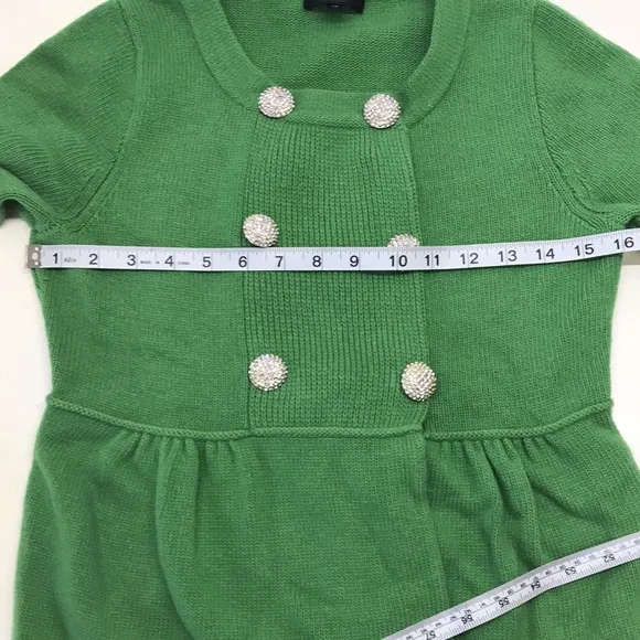 J.Crew Collection Green CashmereBlend Double Breasted Sweater Rhinestone Buttons