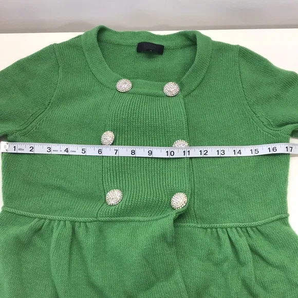 J.Crew Collection Green CashmereBlend Double Breasted Sweater Rhinestone Buttons