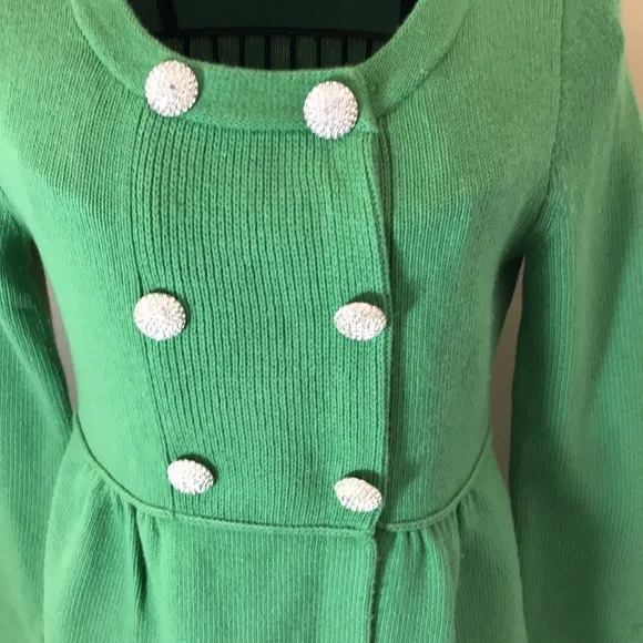 J.Crew Collection Green CashmereBlend Double Breasted Sweater Rhinestone Buttons
