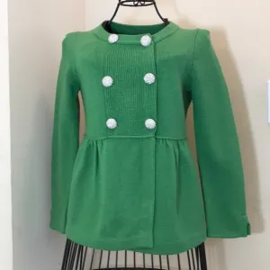 J.Crew Collection Green CashmereBlend Double Breasted Sweater Rhinestone Buttons