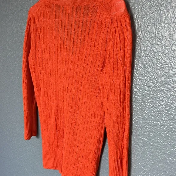 J.Crew// Women’s Sweater xs 100% Linen Orange Cable Knit V Neck Pullover Relaxed