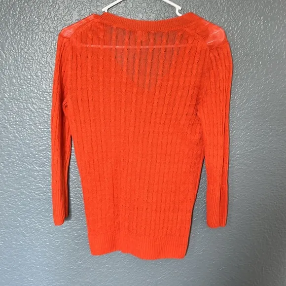 J.Crew// Women’s Sweater xs 100% Linen Orange Cable Knit V Neck Pullover Relaxed