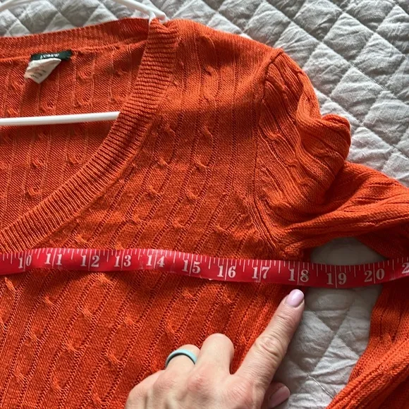 J.Crew// Women’s Sweater xs 100% Linen Orange Cable Knit V Neck Pullover Relaxed