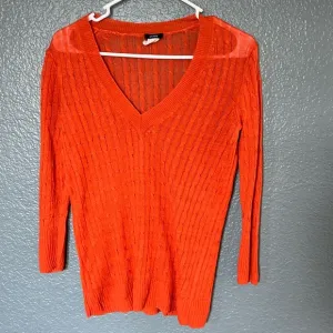 J.Crew// Women’s Sweater xs 100% Linen Orange Cable Knit V Neck Pullover Relaxed