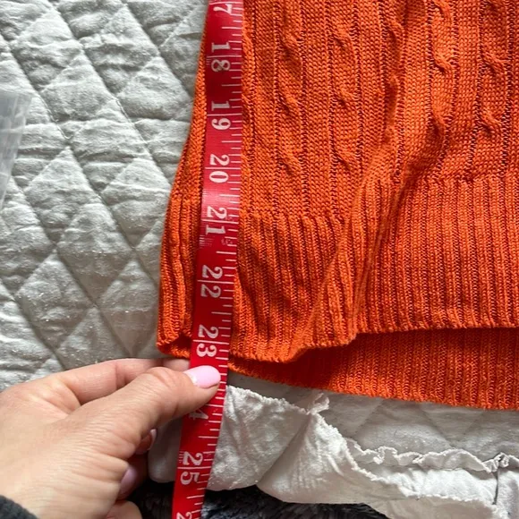 J.Crew// Women’s Sweater xs 100% Linen Orange Cable Knit V Neck Pullover Relaxed