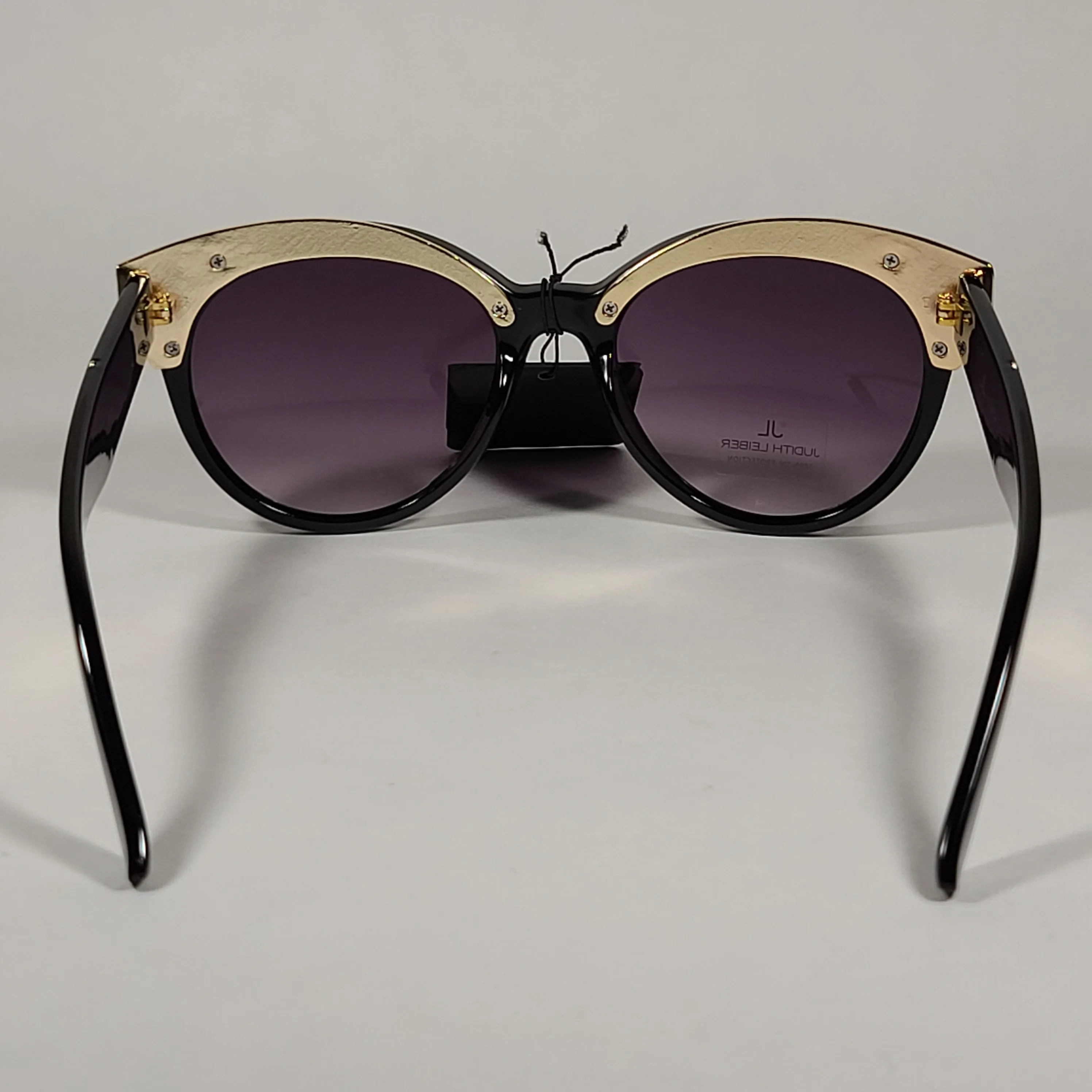JL By Judith Leiber Lily Cat Eye Sunglasses Black Gold Frame Gray Purple Smoke Gradient Lens