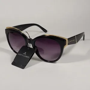 JL By Judith Leiber Lily Cat Eye Sunglasses Black Gold Frame Gray Purple Smoke Gradient Lens