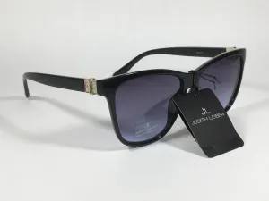 JL By Judith Leiber Peace Square Sunglasses Shiny Black Blue Gray Lens Gold Rhinestone Temples