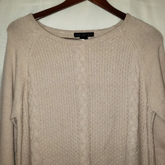 Joan Vass Cream Oversize Scoop Neck Knit Sweater