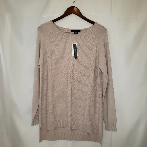 Joan Vass Cream Oversize Scoop Neck Knit Sweater