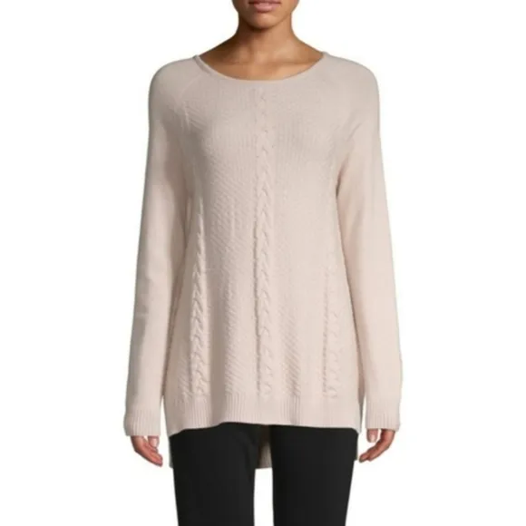 Joan Vass Cream Oversize Scoop Neck Knit Sweater