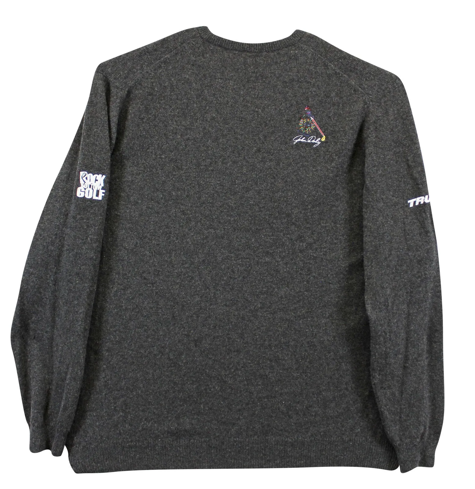 John Daly Signed Match Worn Dark Gray Johnstons of Elgin Cashmere Sweater BAS 1