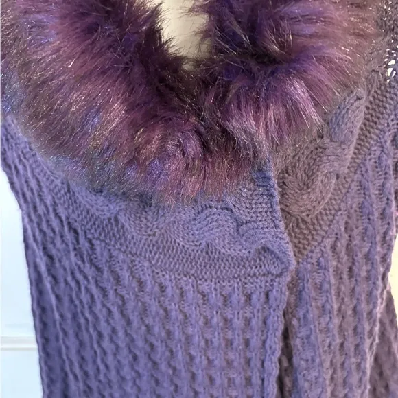 JohnPaulRichard Purple Fur Neck Cable Knit Sweater Vest Sz Large