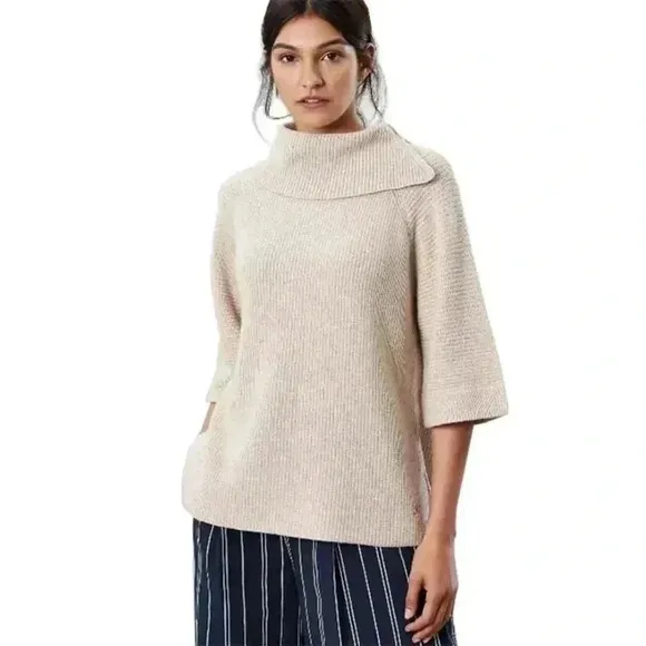 Joules Knitwear Wool Cashmere Knitted Poncho Sweater in Oatmeal Size 8