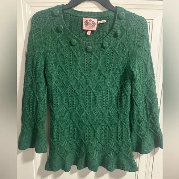 Juicy Couture Vintage Cashmere Wool Y2K Green Textured Sweater Set