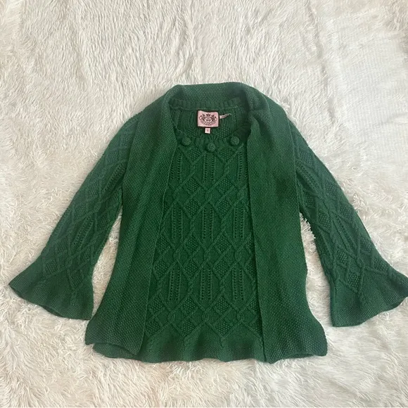 Juicy Couture Vintage Cashmere Wool Y2K Green Textured Sweater Set